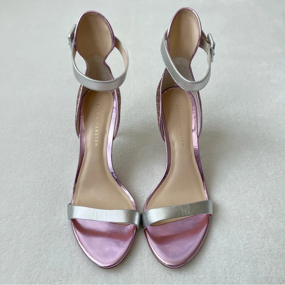 Sophia Webster Pink Glitter-Embellished Nicole Sandals Size 37.5